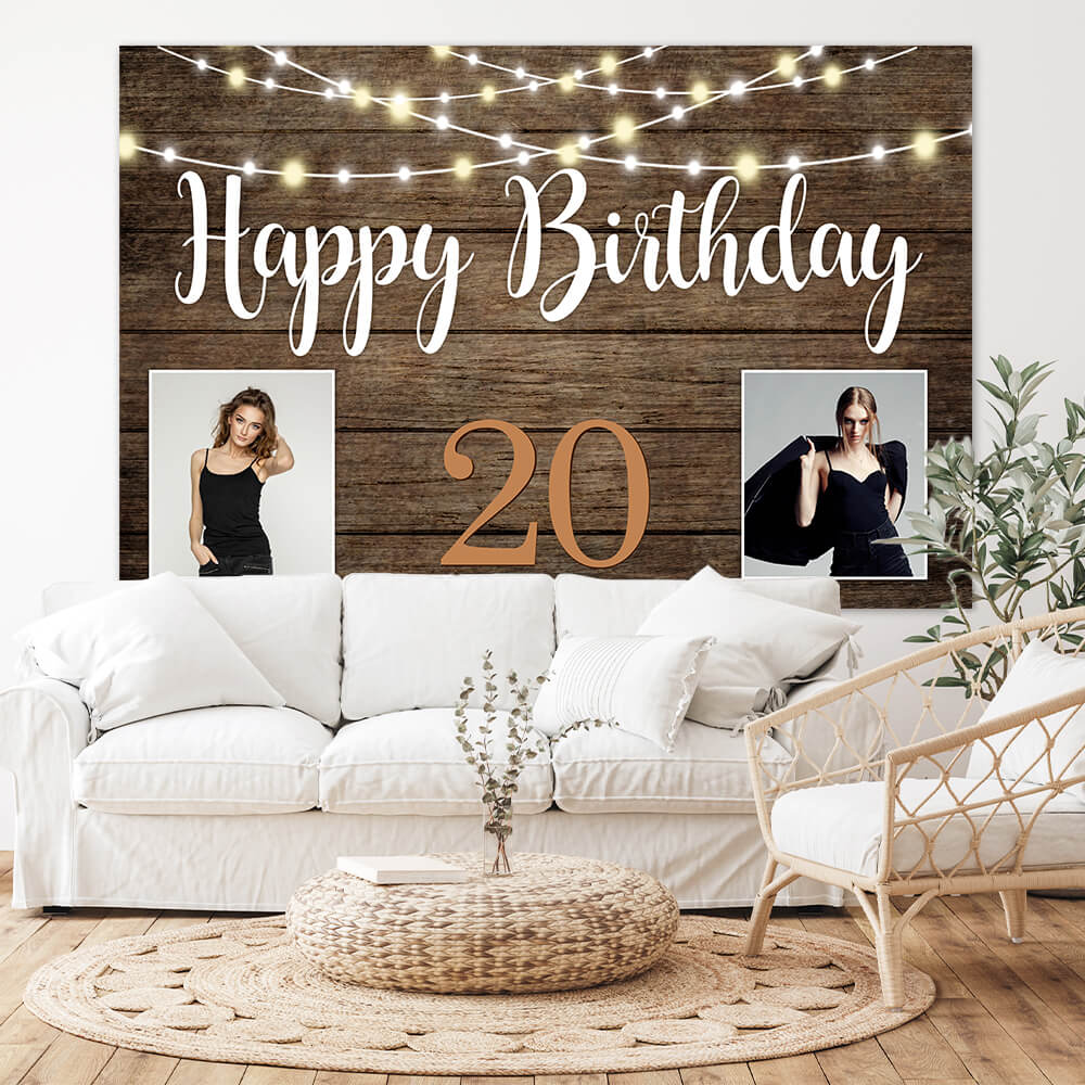 Custom Birthday Backdrop Wood Lights Background M-07