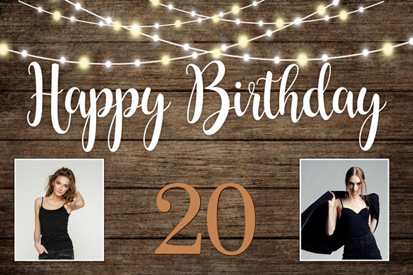 Custom Birthday Backdrop Wood Lights Background