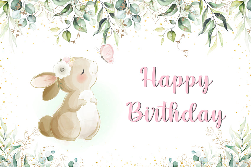 Eucalyptus Leaves Rabbit Custom Birthday Backdrop M-2