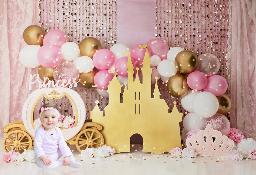 Pumpkin Cart Balloon Castle Baby Shower Backdrop M-24