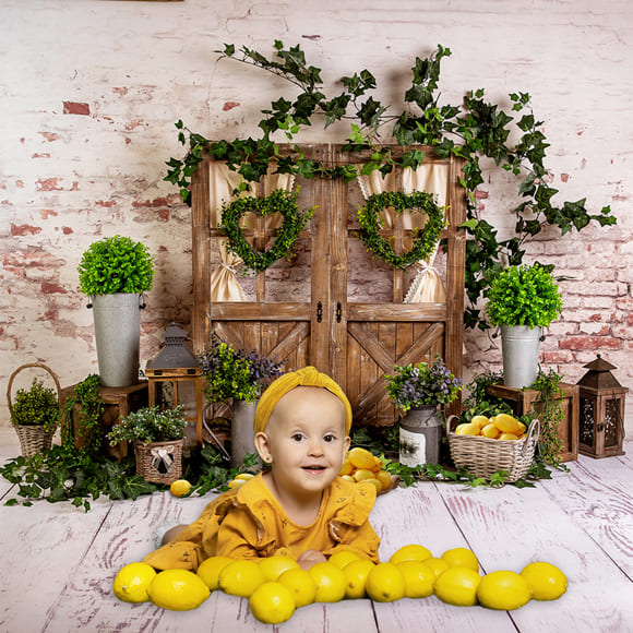 Green Plants Barn Lemon Photography Backdrop M-36