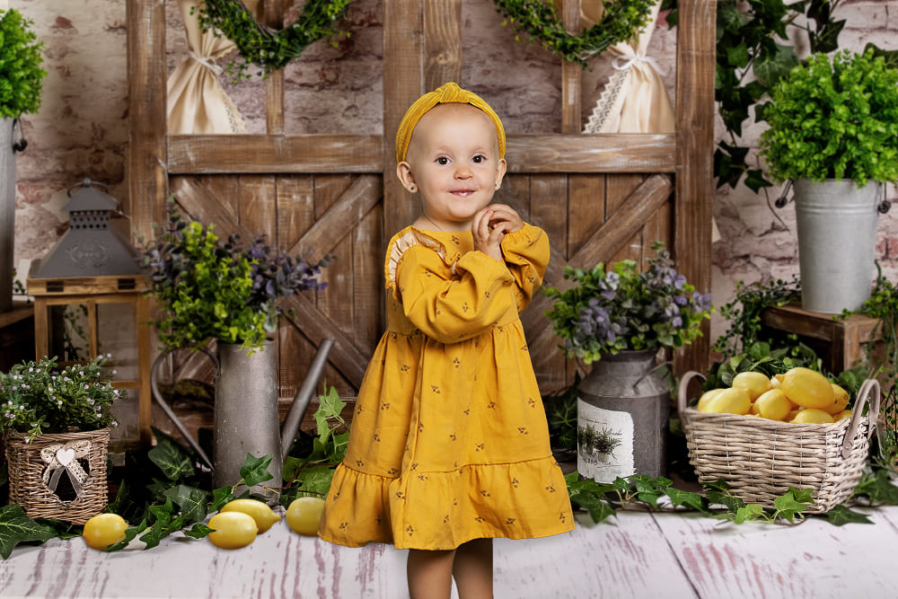 Green Plants Barn Lemon Photography Backdrop M-36