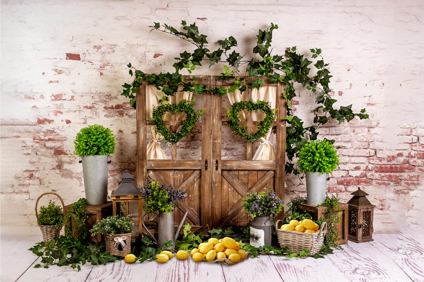 Green Plants Barn Lemon Photography Backdrop M-36