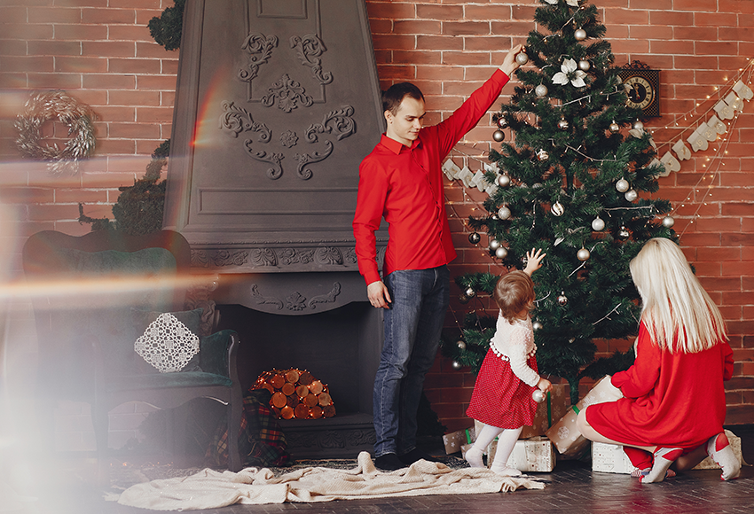 Fireplace Christmas Tree Photography Backdrops M1