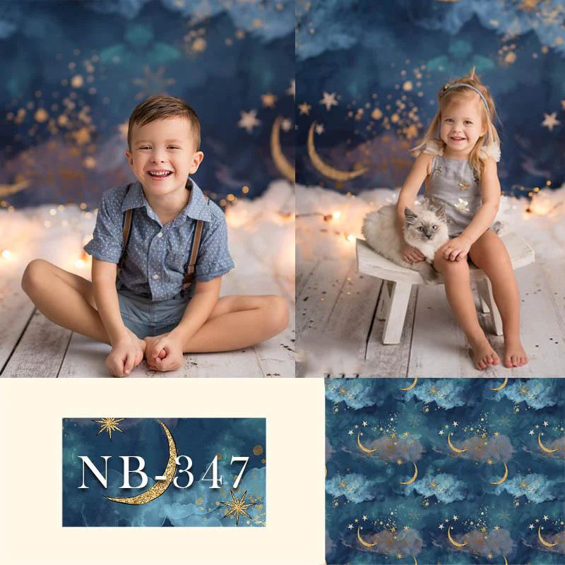 Beautiful Blue Sky Stars and Moon Backdrop for Photography NB-347