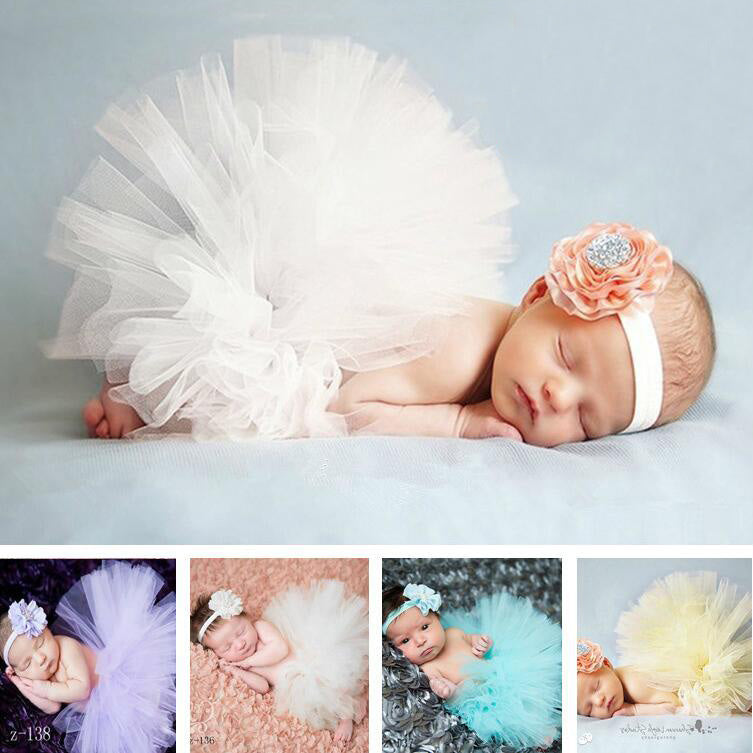 Newborn Photography Props Tutu Skirt Dress with Matching Headband for Baby Girl