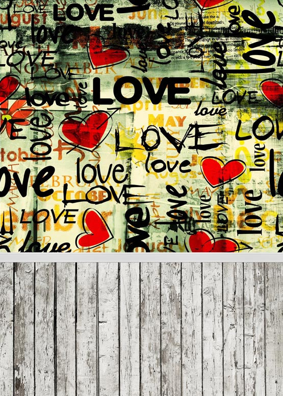 Love Red Heart Valentine's Day Wood Floor Photo Studio Backdrop LV-1138