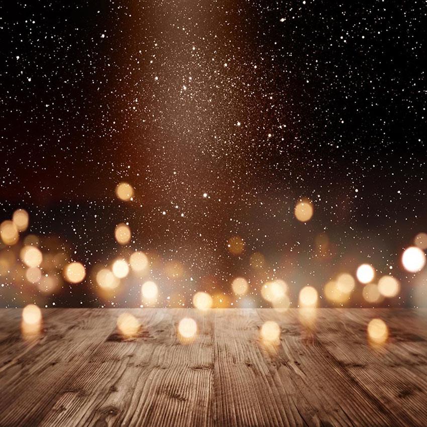 Bokeh Night Sky Wood Floor Photo Backdrop S-2925