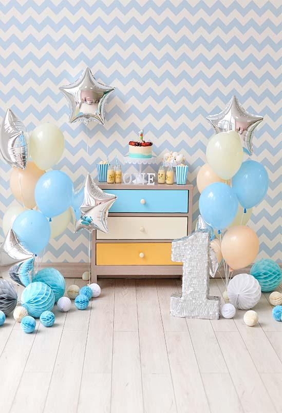 Birthday Background Cake Backdrops Blue Backdrop S-3077