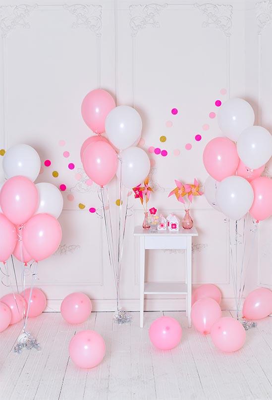 Birthday Party Background Balloons Backdrop Pink Backdrops S-3143