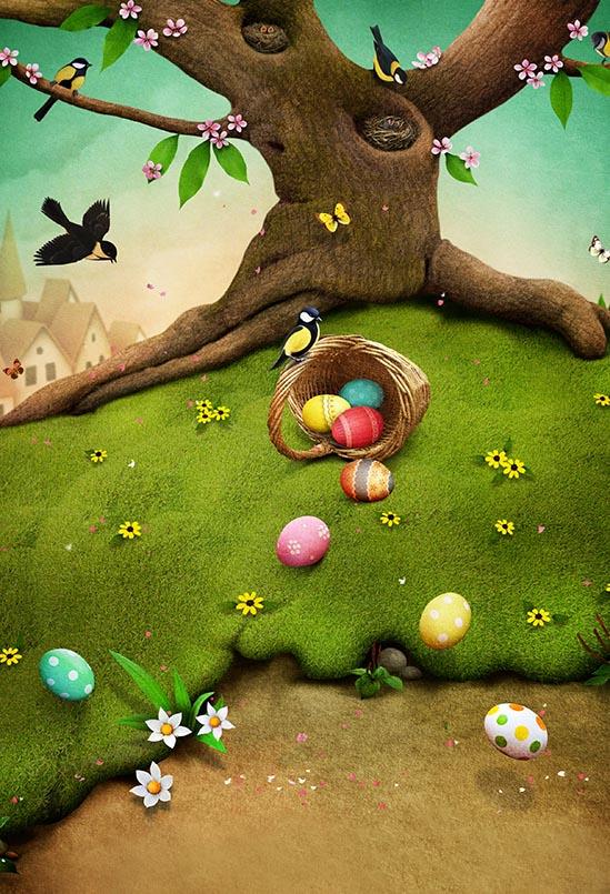  Colorful Easter Eggs Green Grass Spring Photo Backdrop S-3185