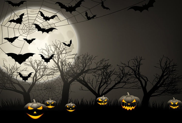 Grey Halloween Black Pumpkins Bats Moon Backdrop SH-1058 – Dbackdrop