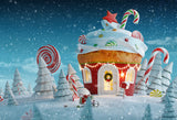 Santas House Christmas Tree Winter Holiday Backdrop