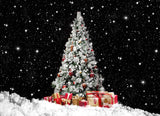 Winter Christmas Tree Snow Night Backdrop