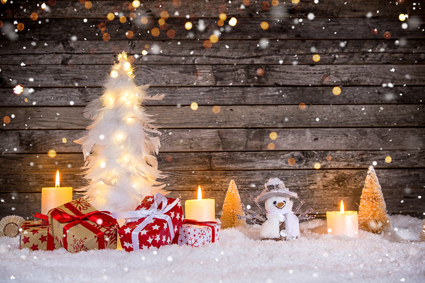 Bokeh Christmas Decorations Wood Photo Studio Backdrop