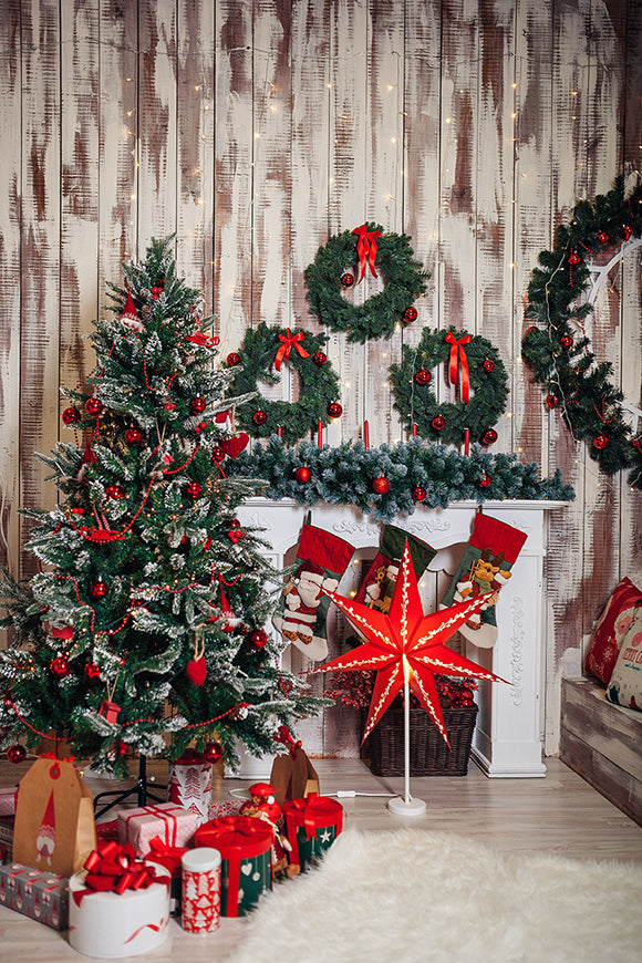 Christmas Tree Wreath Decor Room Backdrop for Photography