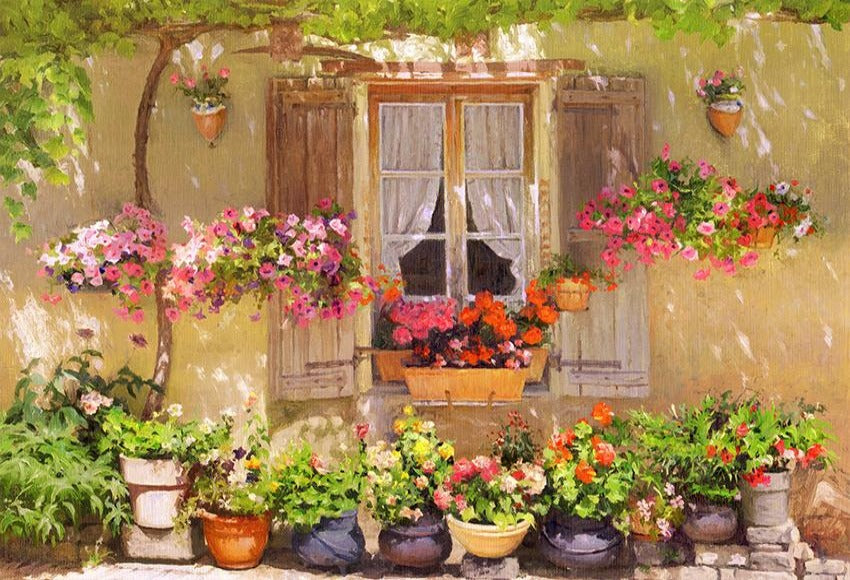 Beautiful  Flowers Window Photograpphy Backdrop