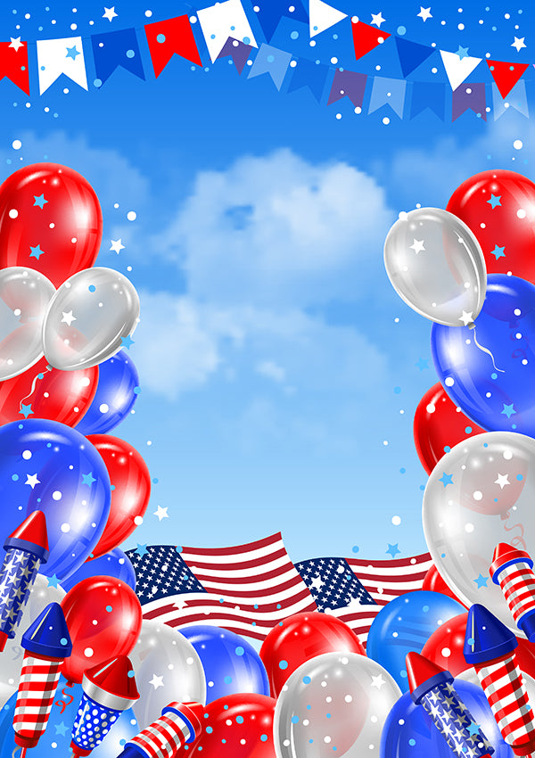 Balloons American Flags  Photography Backdrop