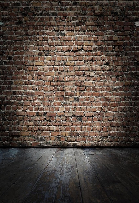 Vintage Brown Brick Wall Lights Wood Floor Photography Backdrop SH687