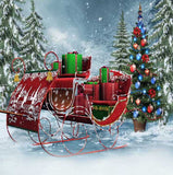 Santa's Sleigh Christmas Tree Gift Snow Backdrop for Picture  ST-454