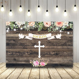 Flower Cross Wood Custom Baby Shower Backdrop TKH1520