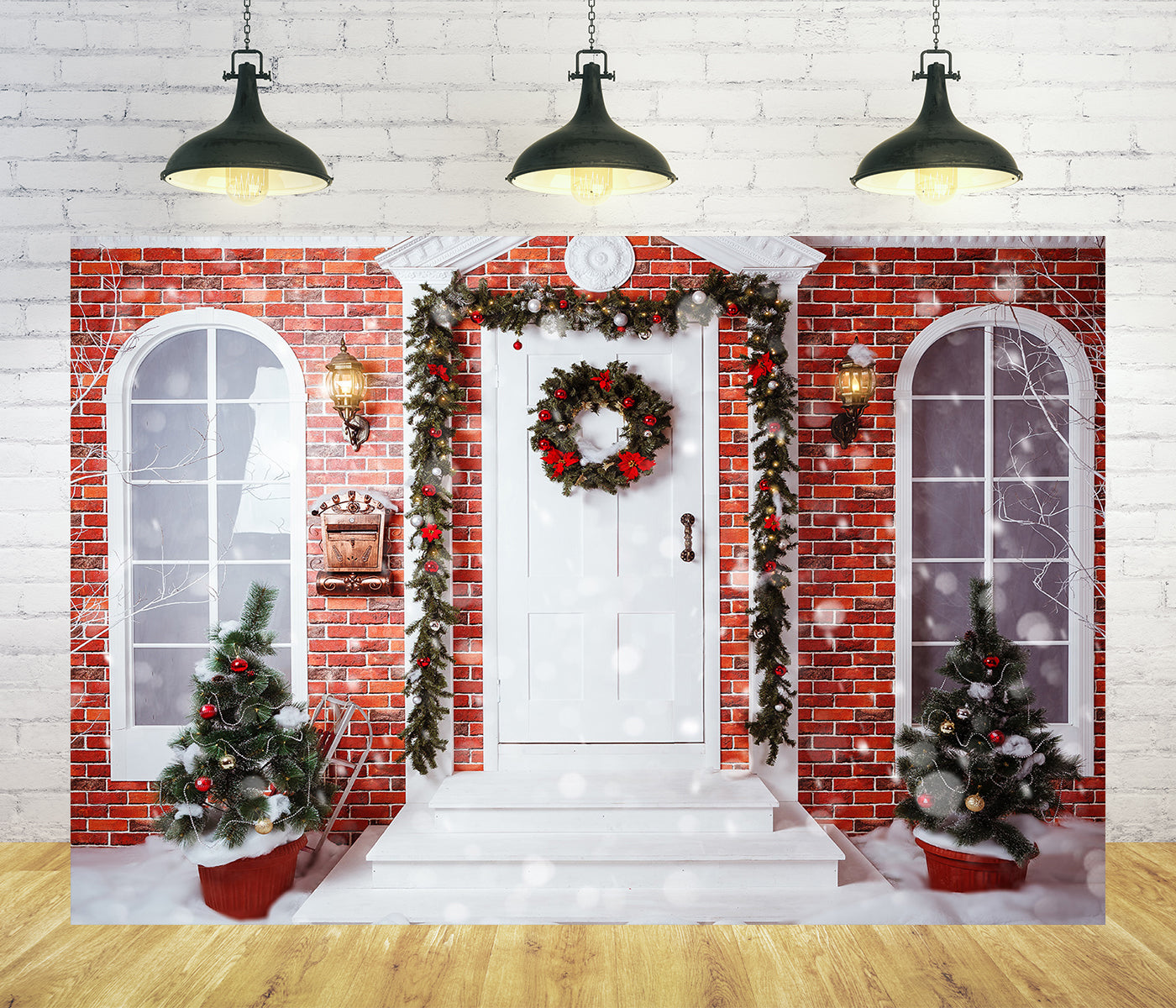 Christmas Decorated House Door Wreath Backdrop TKH1561