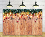 Garlands Lights Rustic Wood Backdrop for Photography