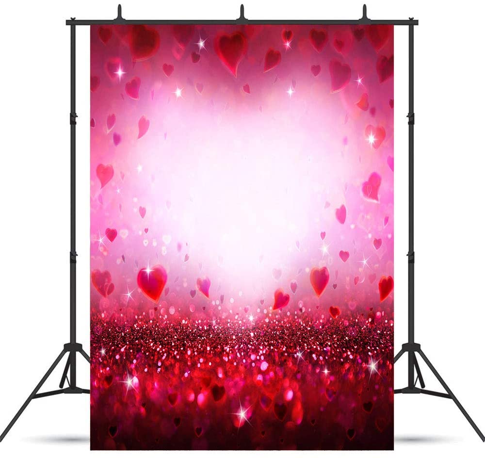 Red Pink Hearts Sparkle  Backdrop for Valentine Photos VAT-41