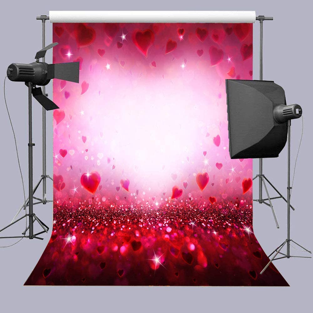 Red Pink Hearts Sparkle  Backdrop for Valentine Photos VAT-41