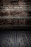 Black Brick Wall Wood Floor Backdrop for Photo Studio ZH-9