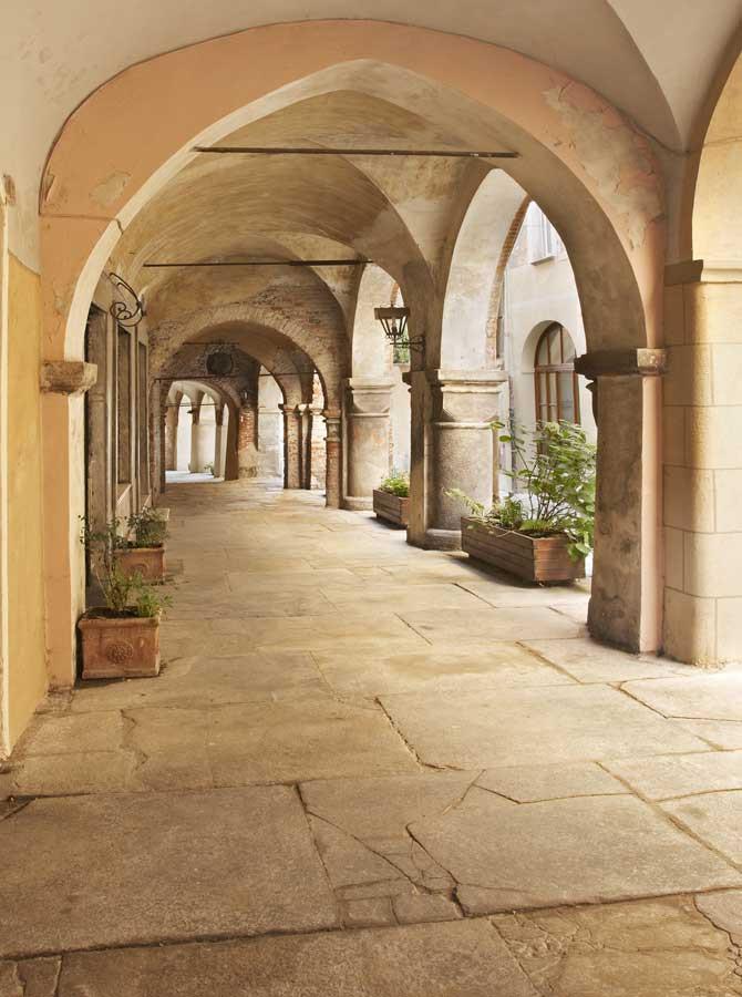 Round Arch Promenade Green Potted Plants Photo Backdrop KAT-143