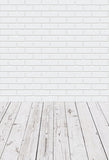 White Brick Wall Wood Floor Photo Booth Backdrop LV-013