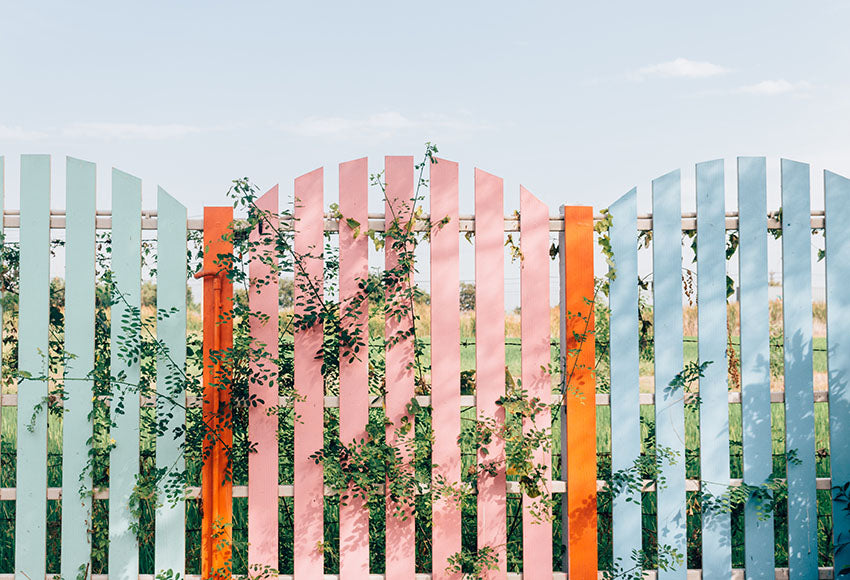 Pink Green Fence Vines Scenery Backdrop for Photography Decoration