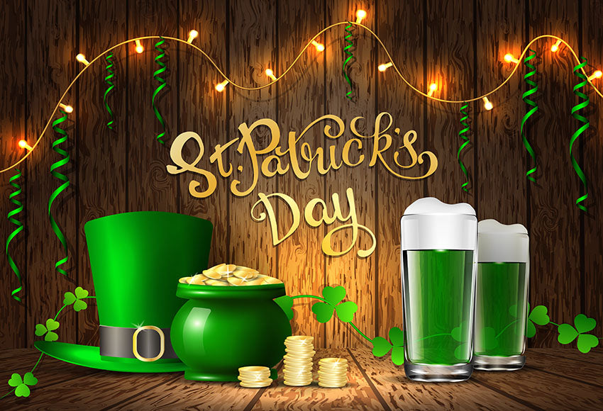 St. Patrick's Day Green Bear Hat Money Photography Backdrop LV-1330