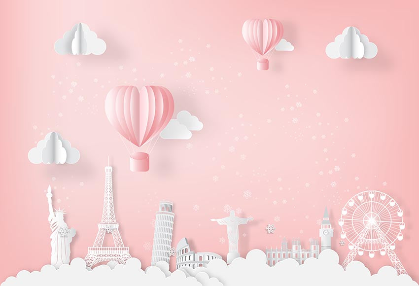 Valentine's Day Travel Around the World Pink Backdrop