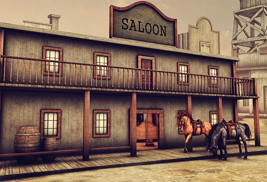 Western Saloon Cowboy Barn Cabin Retro Western Bank Horse Photo Backdrop LV-409