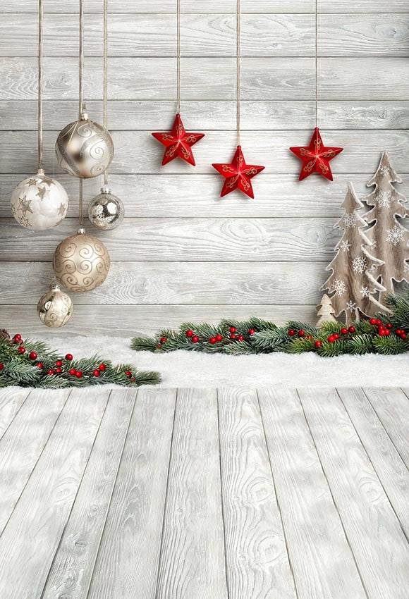 Christmas Decorations Wood Floor Photography Backdrop LV-866