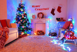 Merry Christmas Backdrop Xmas Lights Tree Photo Background LV-927