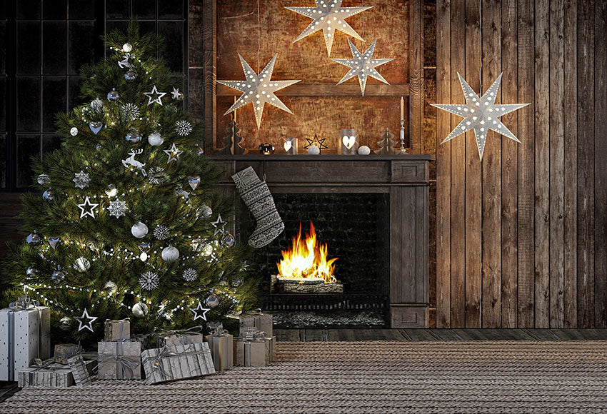 Fireplace Christmas Tree Gift Decor Backdrop for Photography LV-936