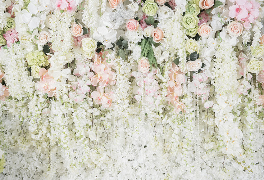 White Flowers Curtain Decoration Backdrops for Photography LV-948 ...