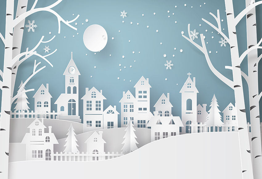 Christmas Village Night Moon Photo Backdrop LV-975