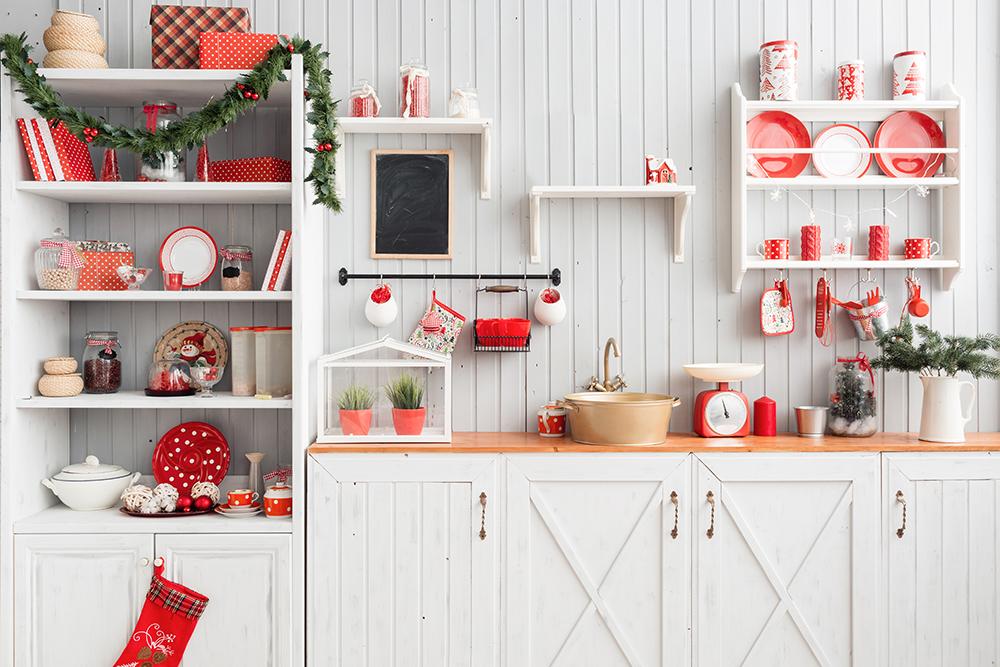 Christmas Kitchen Backdrop White Wall for Photography DBD-H19149